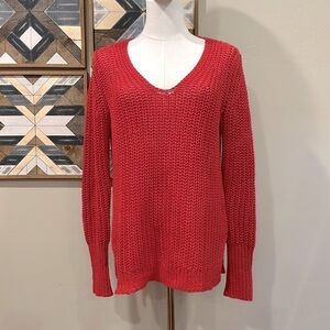 Banana Republic 100% Linen Chunky Knit V-Neck Sweater Red Small
